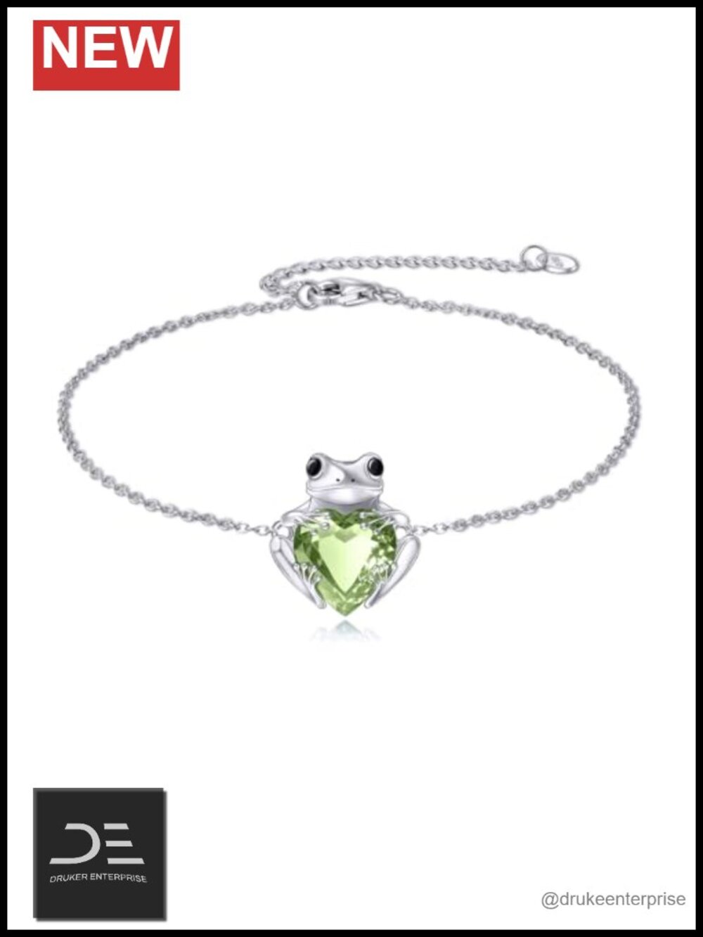 925 Sterling Silver Frog Bracelet with Crystal for Women